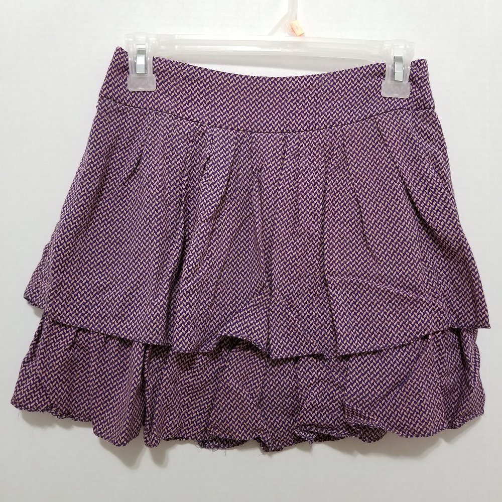 Ezra skirt Small printed tiered ruffle mini exposed zipper lined flirty